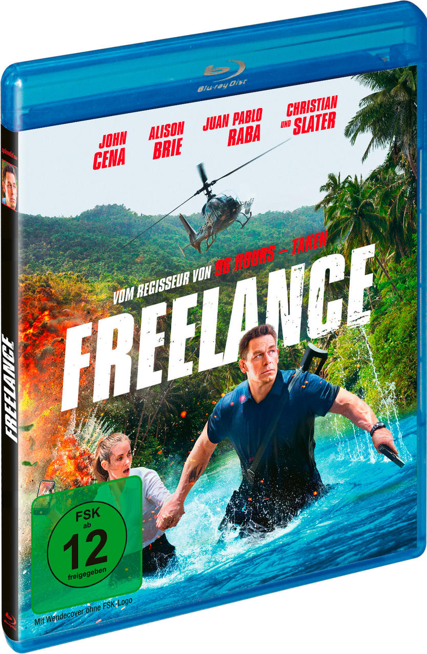 Blu-ray-Disc-Hülle mit Filmcover. John Cena und Frau laufen im Wasser, Explosion im Hintergrund.