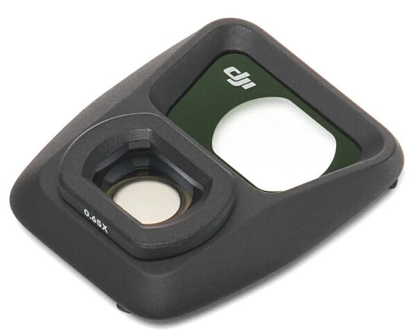 Czarny filtr do obiektywu aparatu DJI z zielonym filtrem i logo DJI.