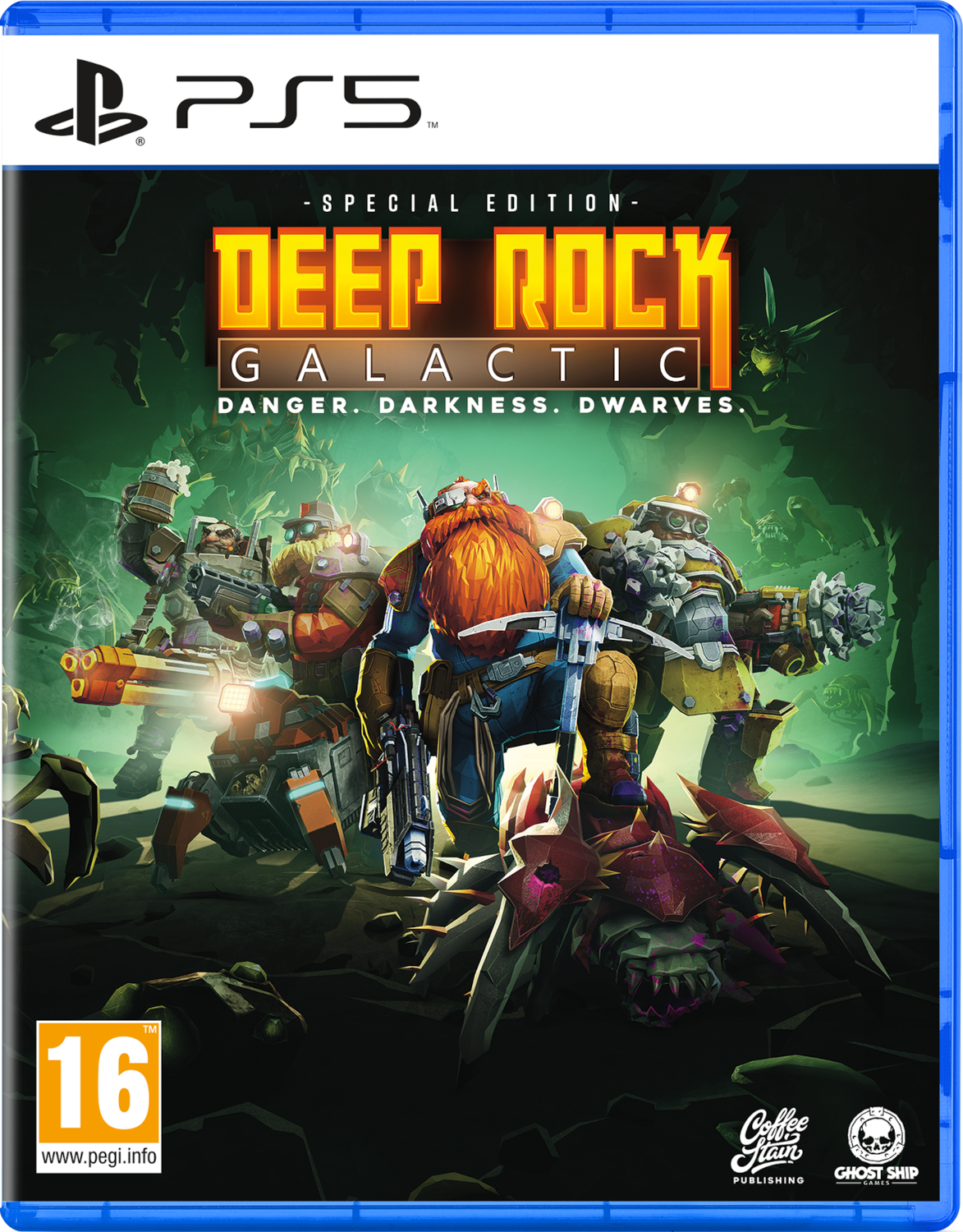 Boîte de jeu Deep Rock Galactic PS5 avec personnages et scène spatiale.
