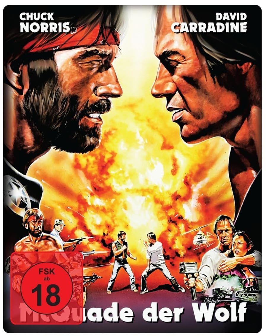 Filmcover mit Chuck Norris und David Carradine. Explosionsszene im Hintergrund.