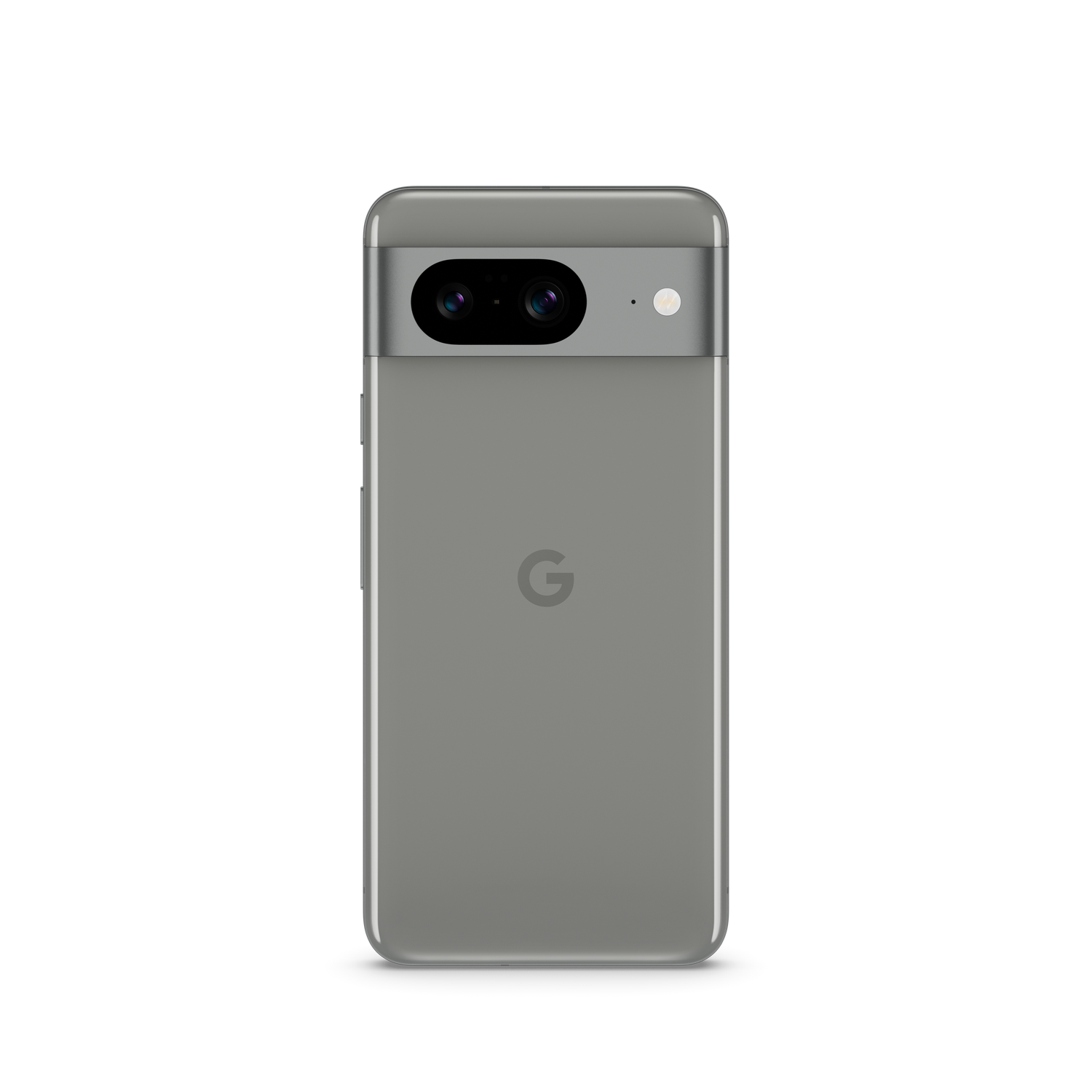Vista trasera gris de un teléfono Google Pixel 7, con barra de cámara y logotipo de Google.