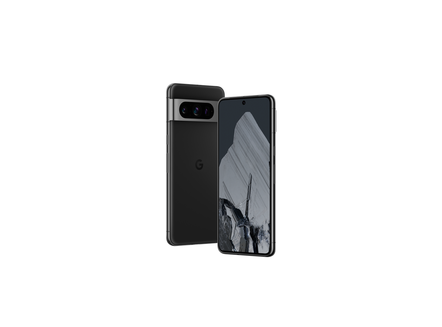 Dos teléfonos Pixel 7 Pro negros. Uno está boca abajo, el otro mirando hacia adelante.