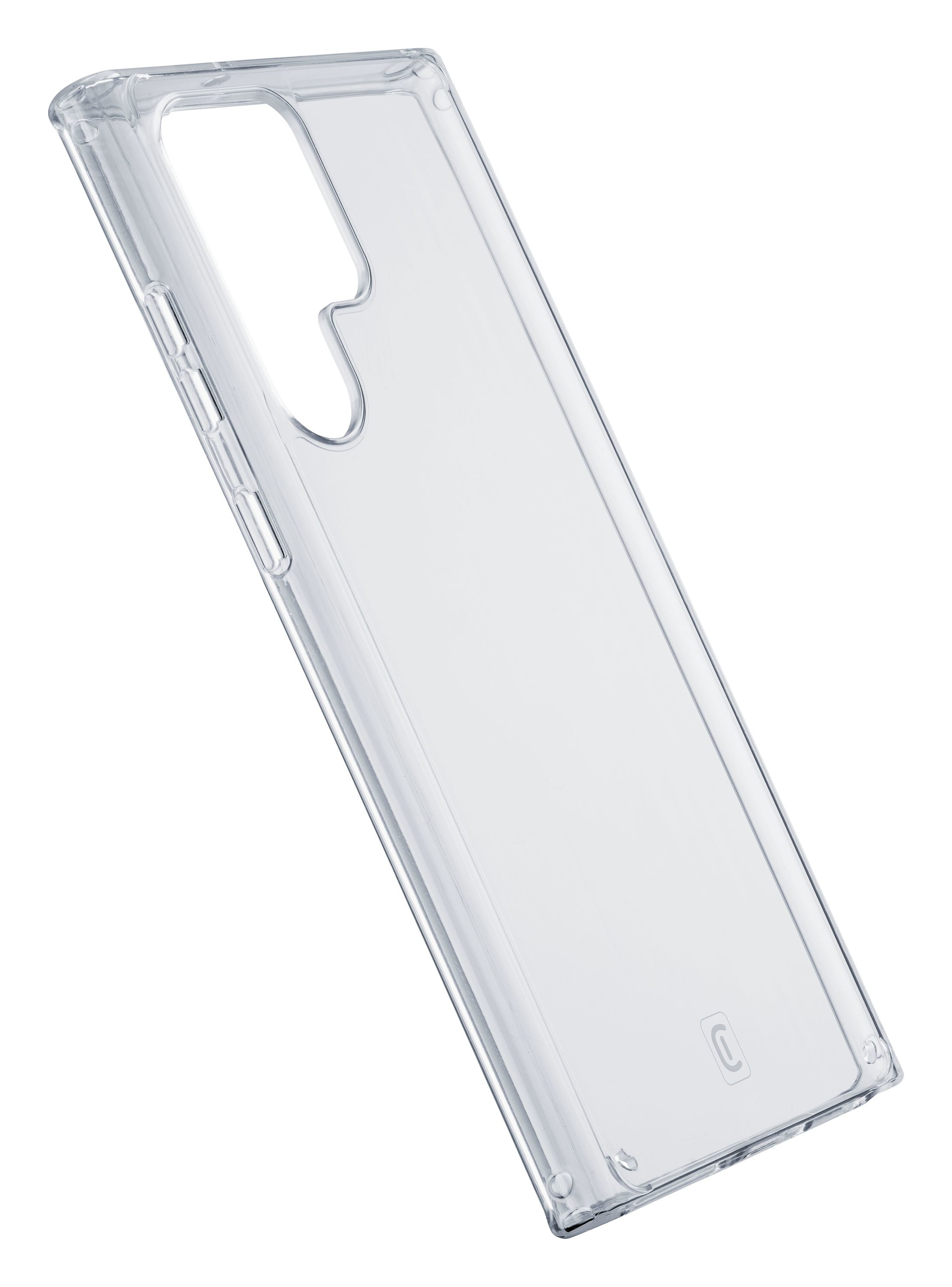 Transparente Handyhülle mit Aussparung für Kamera und Knöpfe.