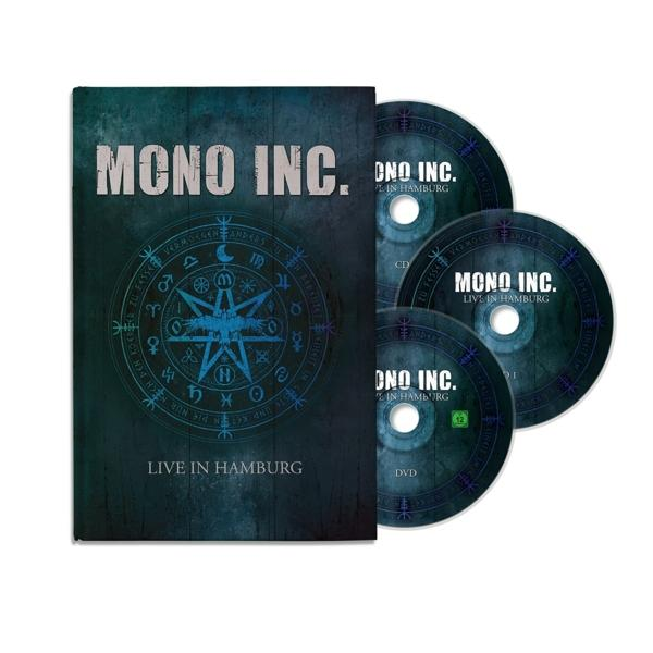 Mono Inc. CD/DVD-Set. Dunkles Cover, Bandname und Symbol. Drei CDs sichtbar, weißer Hintergrund.