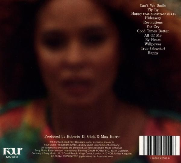 Die Rückseite einer CD-Hülle mit einer Liste der Musiktitel und den Künstlerinfos.