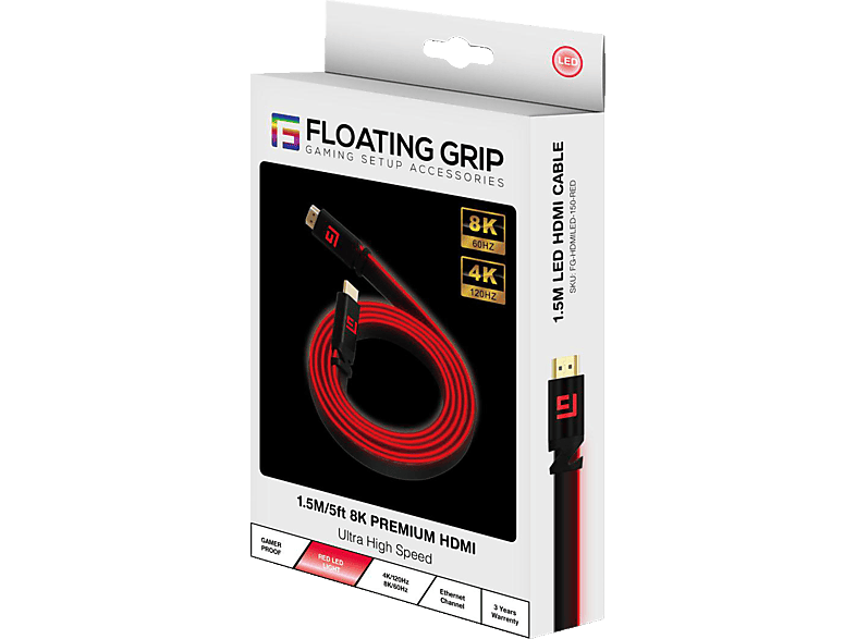 FLOATING GRIP 2.1 HDMI-Kabel, 1,5M/5ft Hochgeschwindigkeit / 8K/60Hz LED 