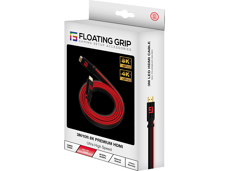 FLOATING GRIP 3M/10ft LED HDMI-Kabel, 2.1 / Hochgeschwindigkeit / 8K/60Hz