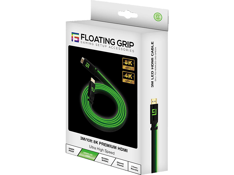 FLOATING GRIP 3M/10ft LED HDMI Kabel, 2.1 / Hochgeschwindigkeit / 8K/60Hz