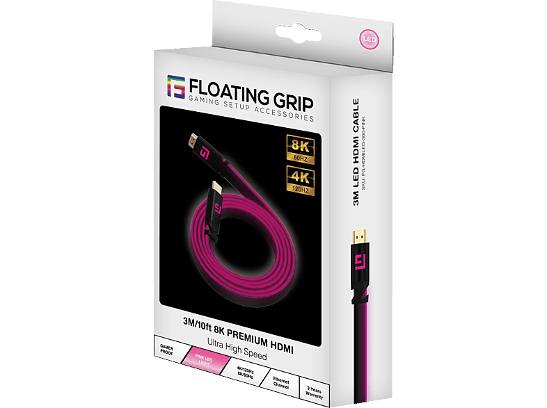 / 8K/60Hz / FLOATING HDMI-Kabel, GRIP 3M/10ft Hochgeschwindigkeit LED 2.1