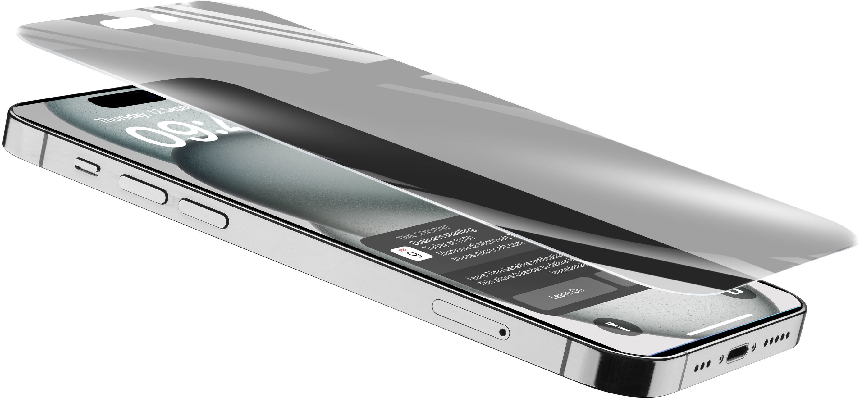Ein Telefon mit angebrachter Displayschutzfolie, die eine Benachrichtigung anzeigt.