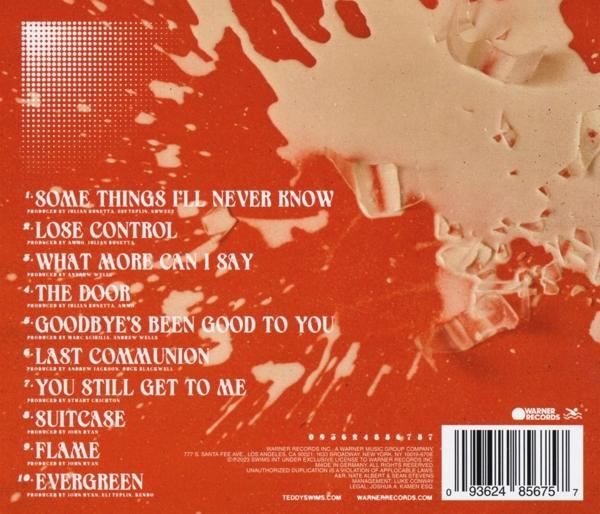 Albumcover mit Songtiteln und Credits, mit Farbspritzern.