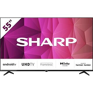 TV LED 55" - Sharp Android TV, Ultra HD, Asistente Google, Chromecast integrado, Bluetooth, Gris