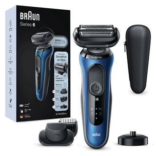 Afeitadora - Braun Series 6 61-B4500cs, Afeitadora Eléctrica para Barba, SensoFlex, Wet&Dry, Recortadora De Barba, Base De Carga, Azul