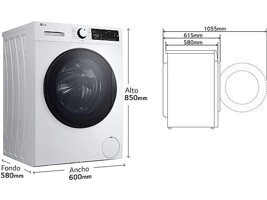 Lavadora carga frontal - LG F4WT2009S3W, Serie 100, 9 kg, 1400 rpm, 15 programas, Sistema Dual Spray, Blanco