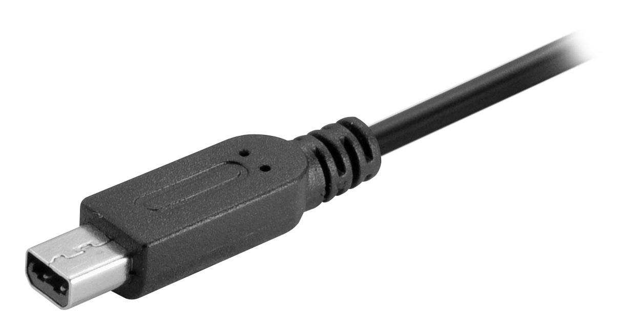 Schwarzes USB-C-Kabel. Der Stecker ist im Fokus.