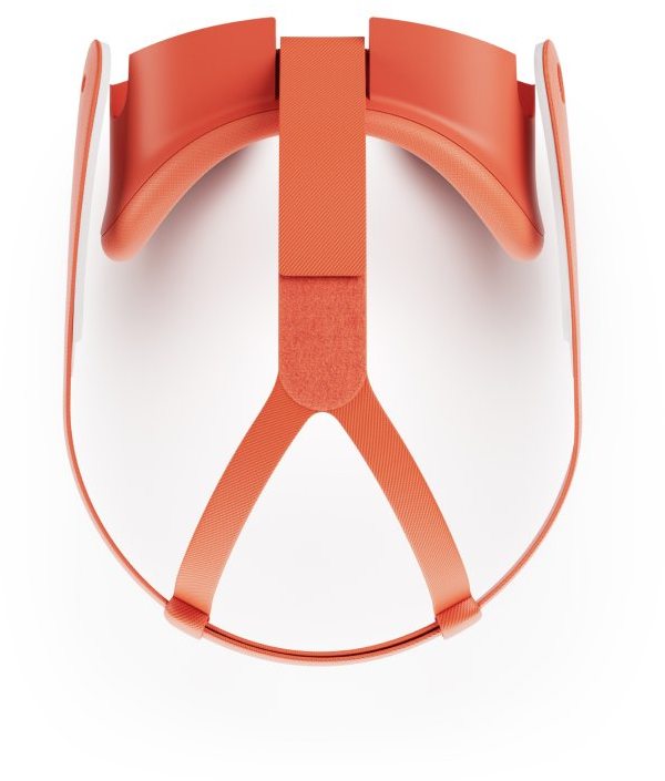 Oranges VR-Headset für Virtual Reality, Draufsicht, weißer Hintergrund.