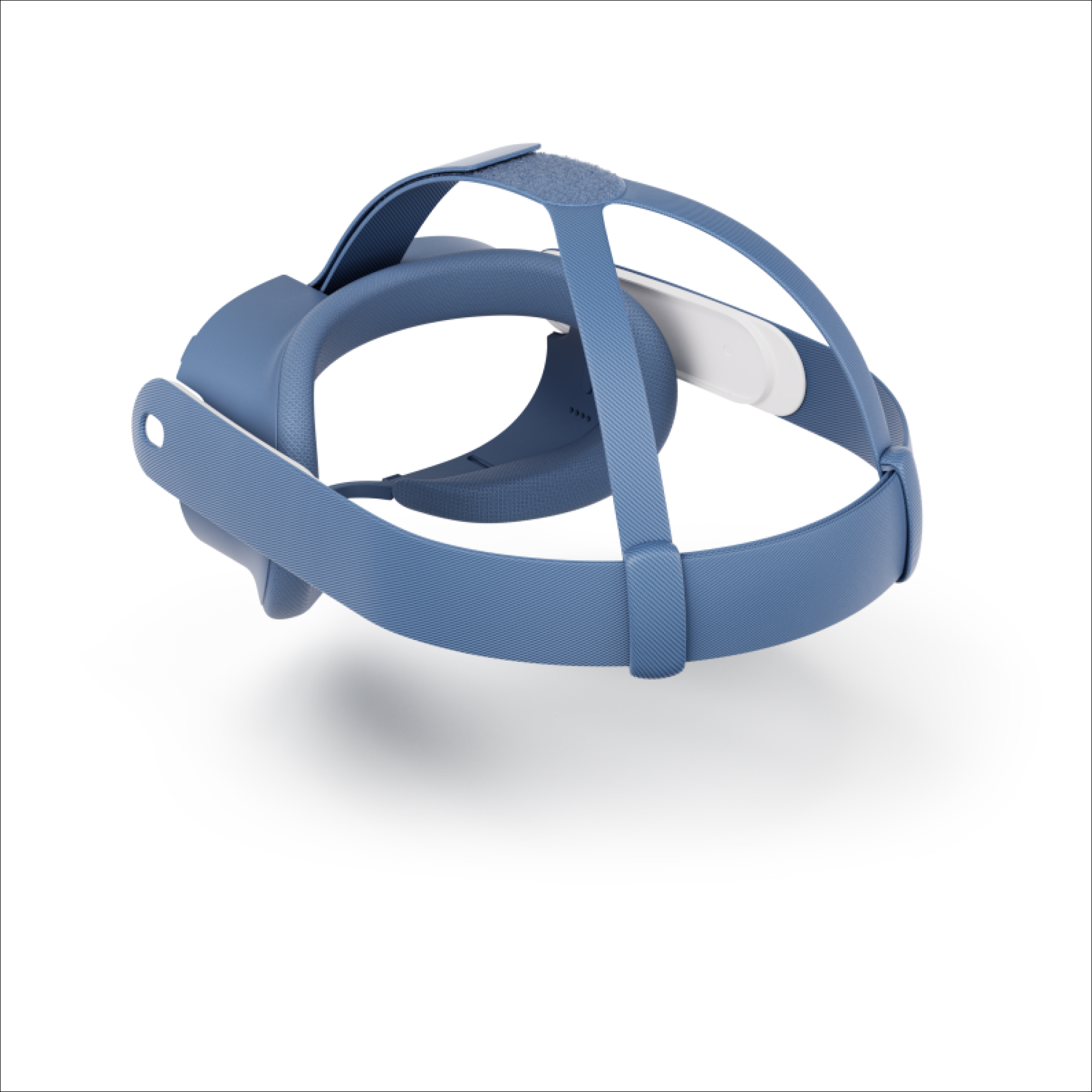 Gafas VR azules, vista superior, con cojín blanco y fondo blanco.