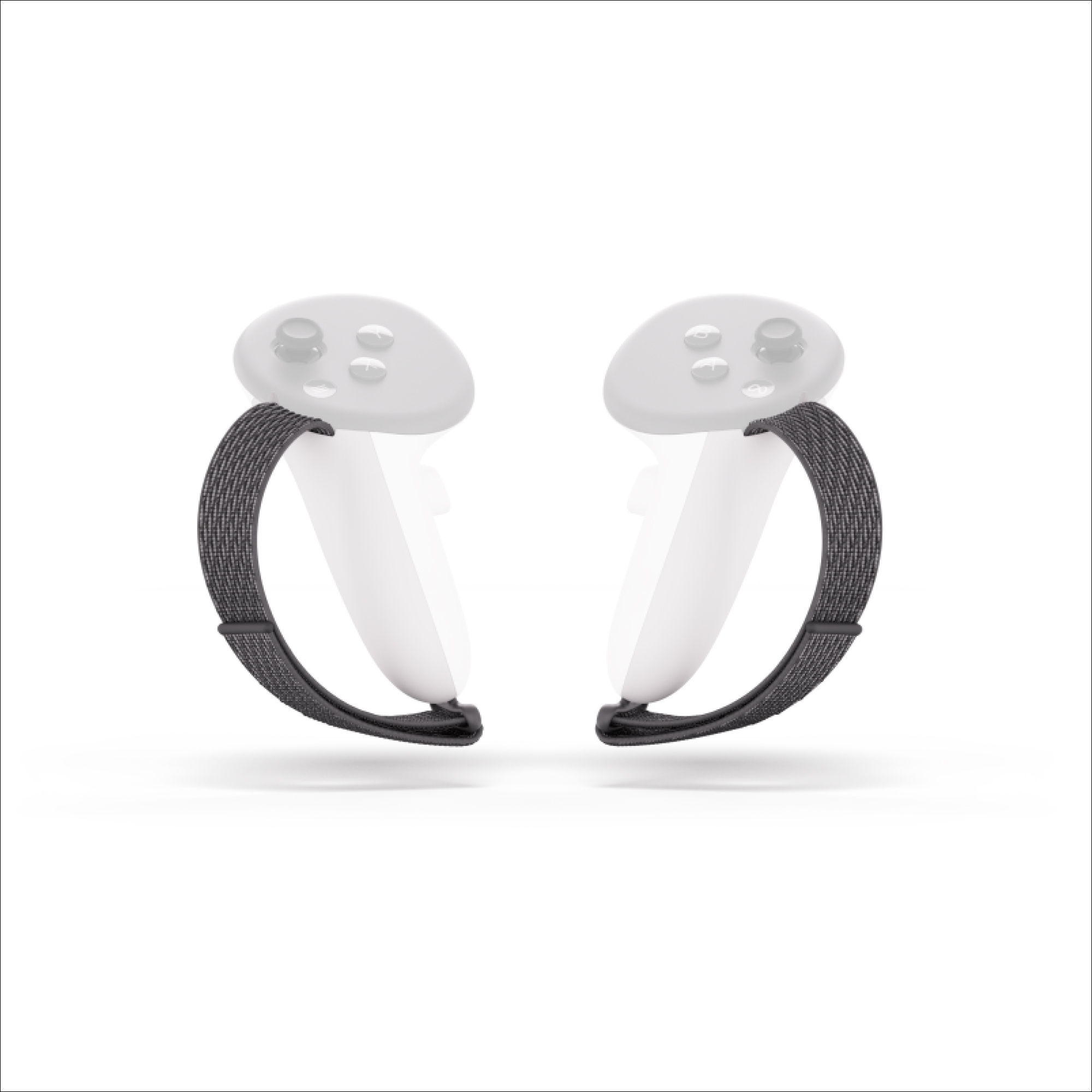 Dos mandos VR blancos con correas negras para la muñeca. Están sobre fondo blanco.