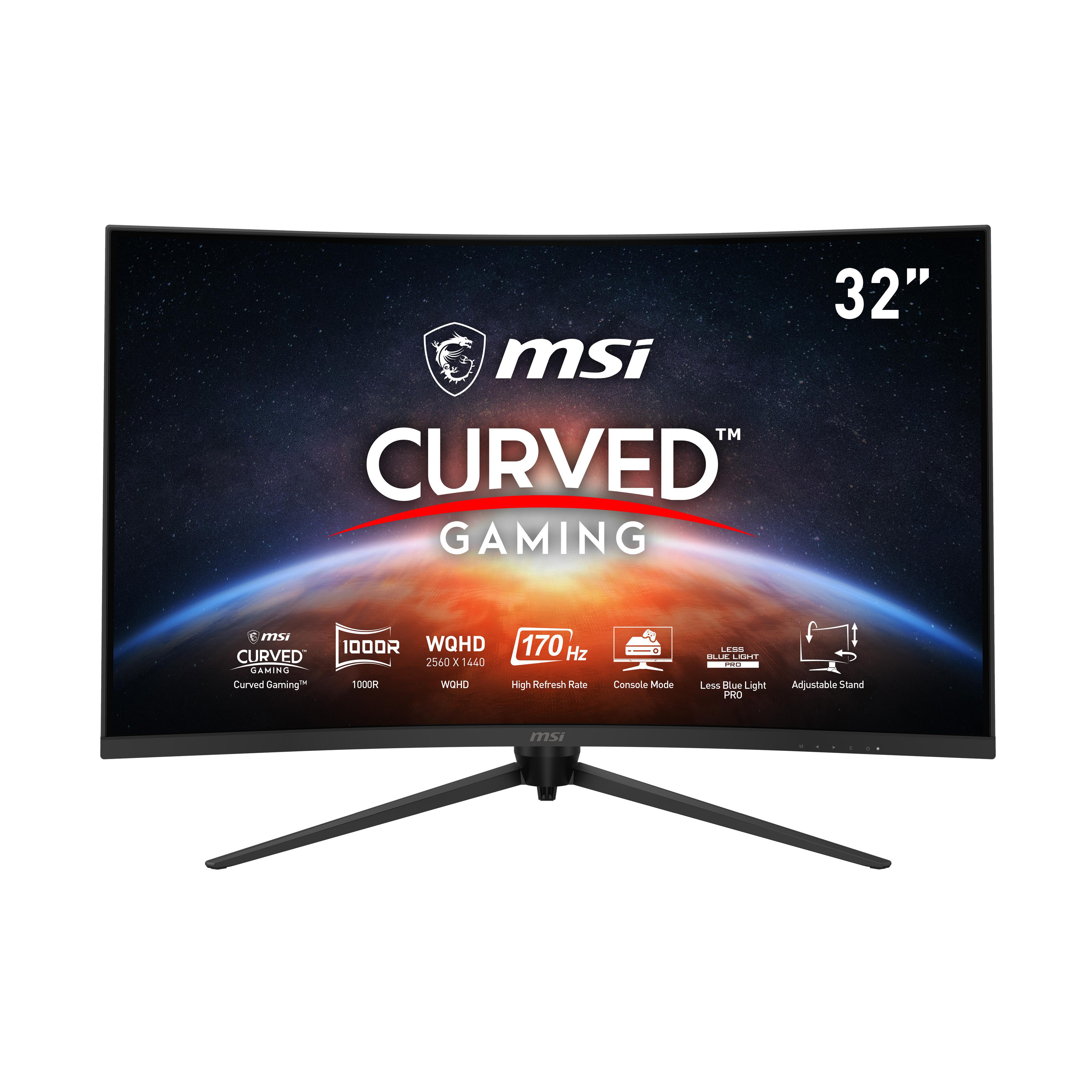 MSI Curved Gaming Monitor. Schwarzer Monitor mit MSI-Logo und Curved-Display.