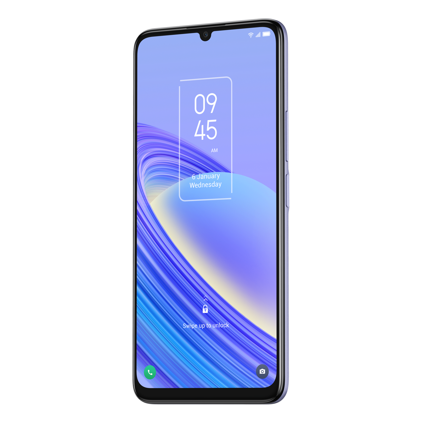 Un smartphone que muestra la hora 09:45 y la fecha 6 de enero, miércoles.
