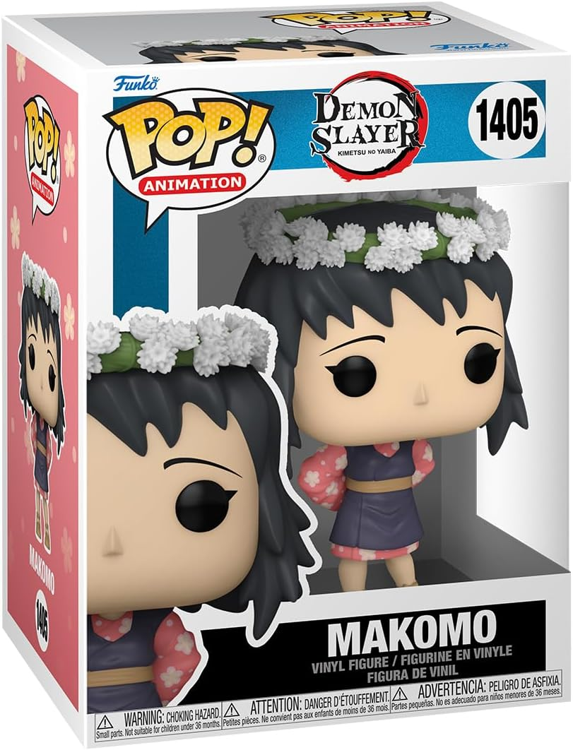 Figura Funko Pop de Makomo de Demon Slayer, en caja. Makomo lleva una corona de flores, kimono y está de pie.