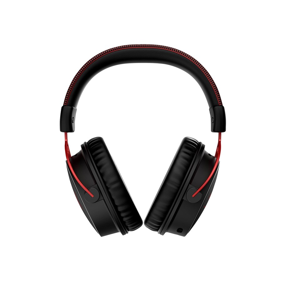 Auriculares negros con detalles rojos. Las almohadillas son circumaurales y acolchadas. La diadema es curva.