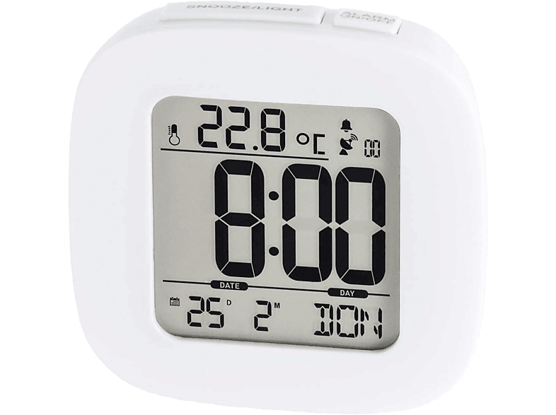 Despertador - Hama RC 45, LCD, 2 pilas, 12/24h, Alarma de velocidad, Blanco