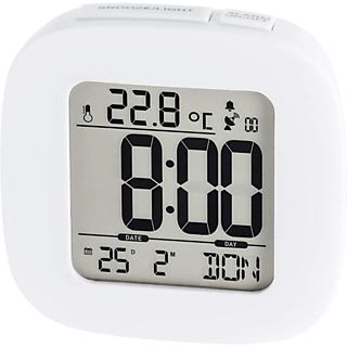 Despertador - Hama RC 45, LCD, 2 pilas, 12/24h, Alarma de velocidad, Blanco