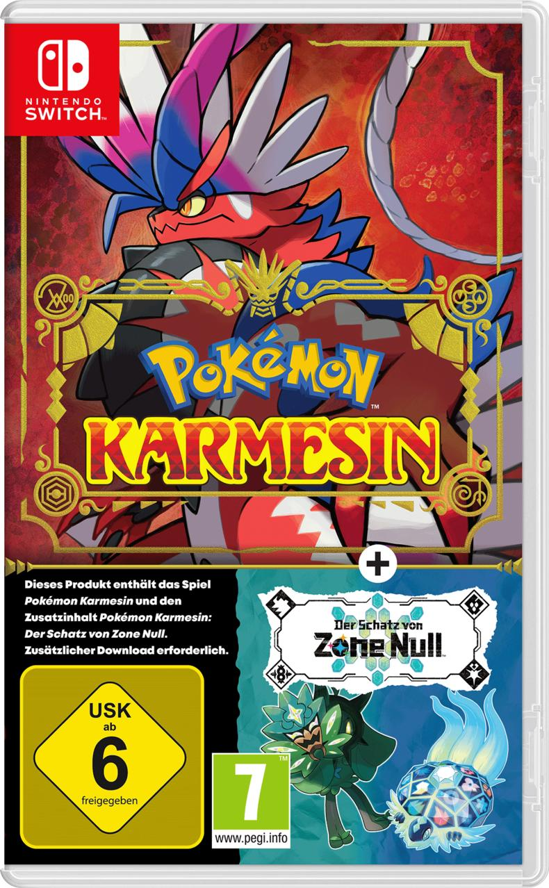 Spielbox für Pokémon Scarlet. Enthält ein drachenartiges Wesen mit rotem und blauem Farbschema.
