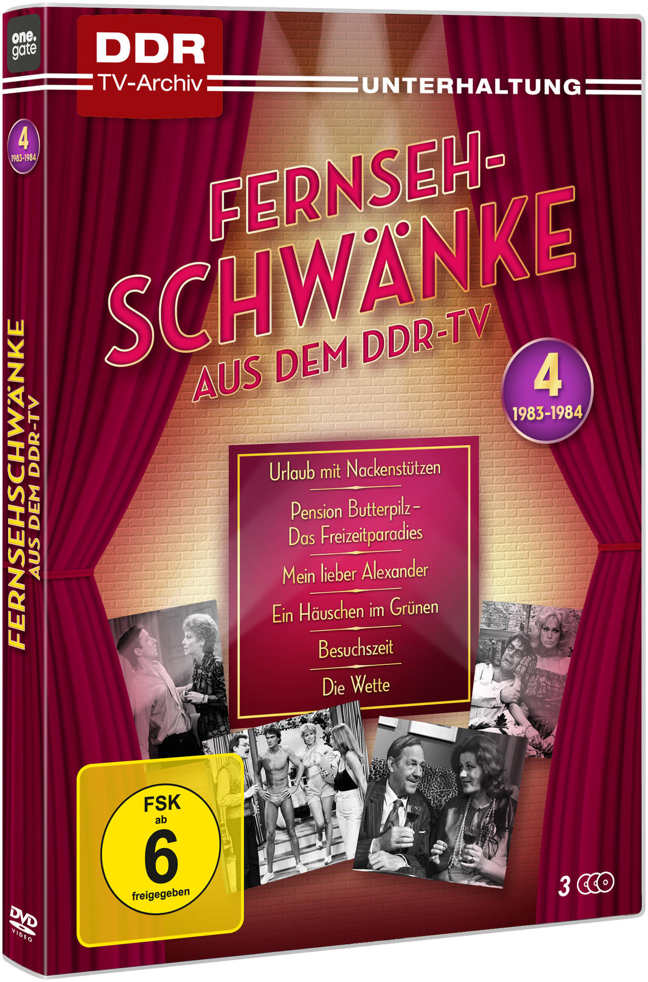 DVD-Cover mit Text und Bildern. Roter Vorhanghintergrund mit Personenaufnahmen.