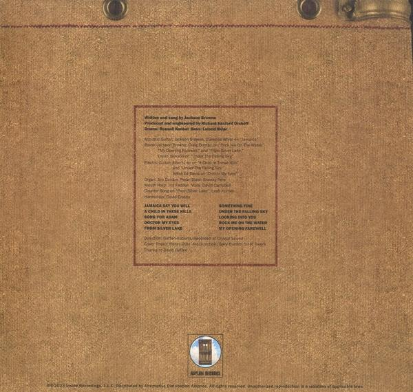 Braune Schallplattenhülle mit Text über Songs und Credits. Unten ist ein Logo.