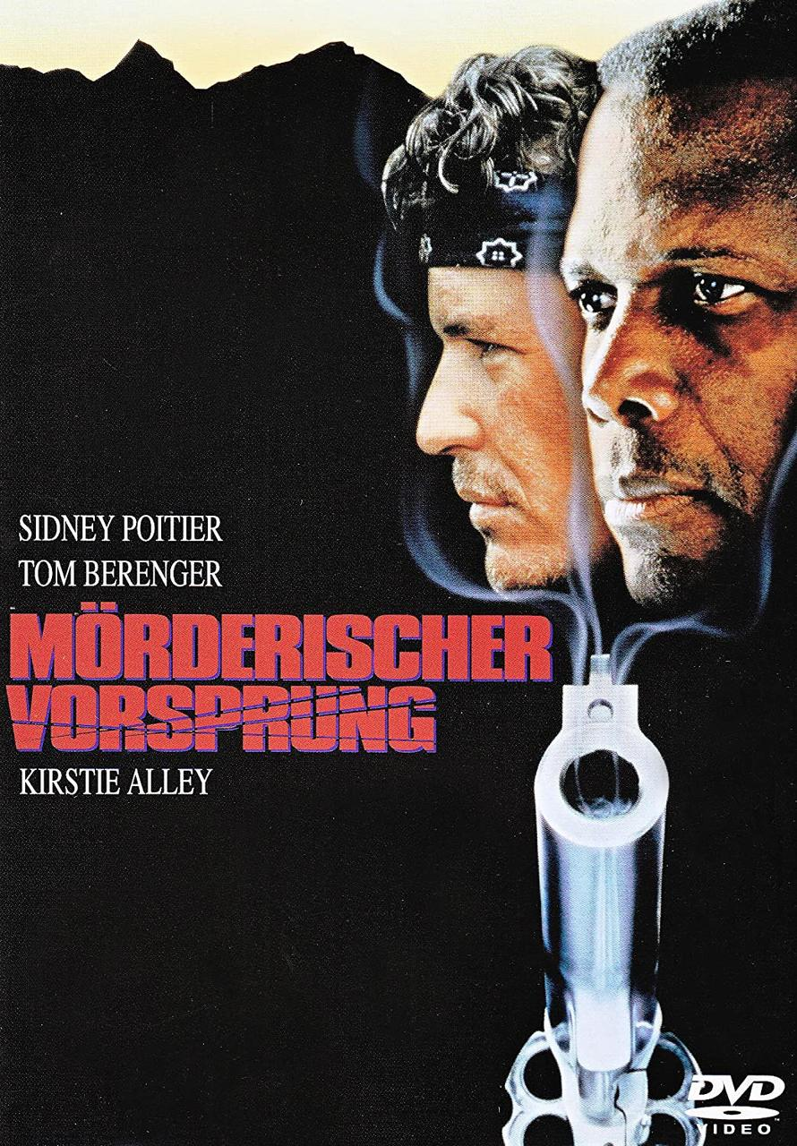 Filmplakat mit zwei Männern, einer Pistole und dem deutschen Text: 'Mörderischer Vorsprung'.
