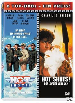 DVD-Hülle: 'Hot Shots!'-Filmcover mit Schauspielern und Text. Zwei DVDs in einer Box.