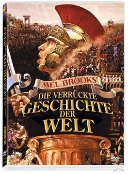 DVD-Cover für 'Mel Brooks' Die verrückte Geschichte der Welt'. Zeigt einen Mann in römischem Helm.