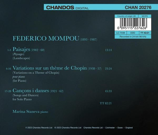 CD-Cover mit Text über Federico Mompou, Titelliste und Barcode.