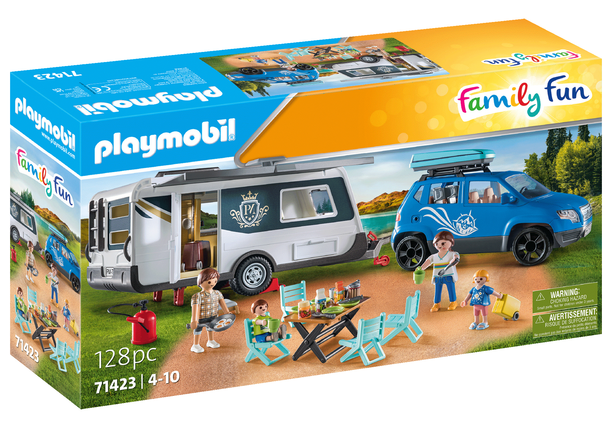 PLAYMOBIL 71423 Wohnwagen mit Auto Spielset, Mehrfarbig