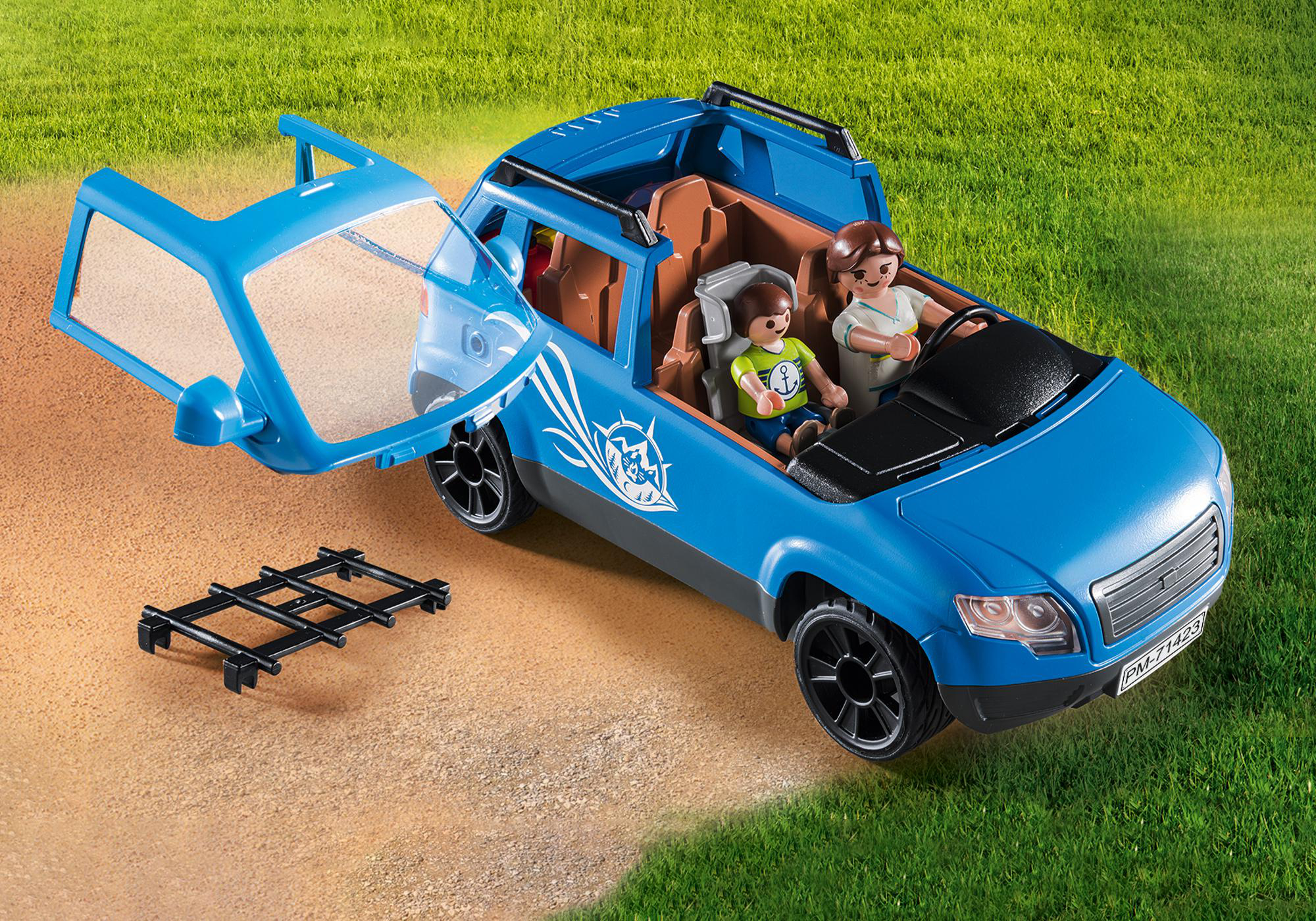 PLAYMOBIL 71423 Wohnwagen mit Auto Spielset, Mehrfarbig