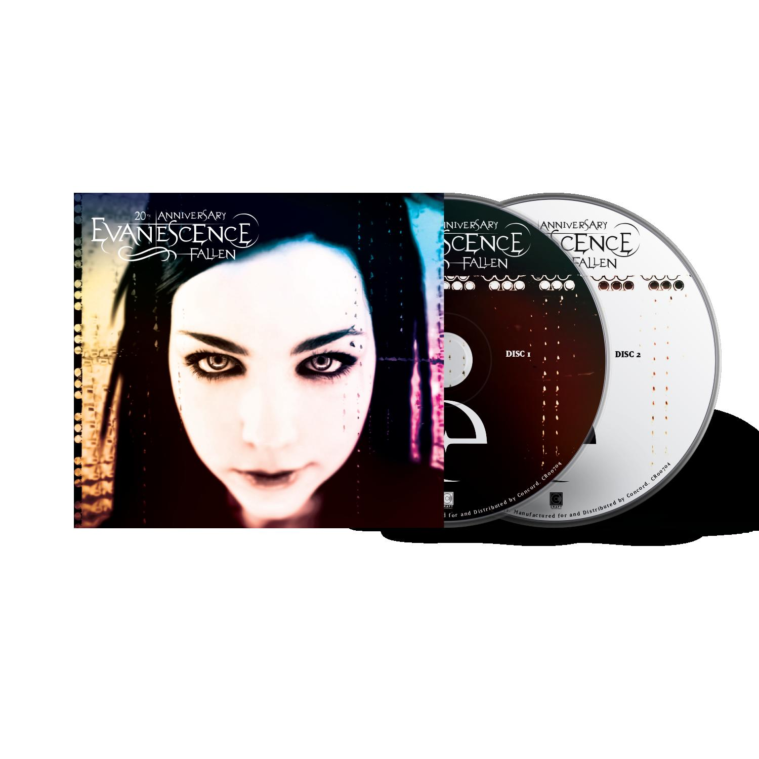 20th Anniversary Evancescence Fallen CD-Set. Mit einem Bild einer Frau mit dunklem Make-up.