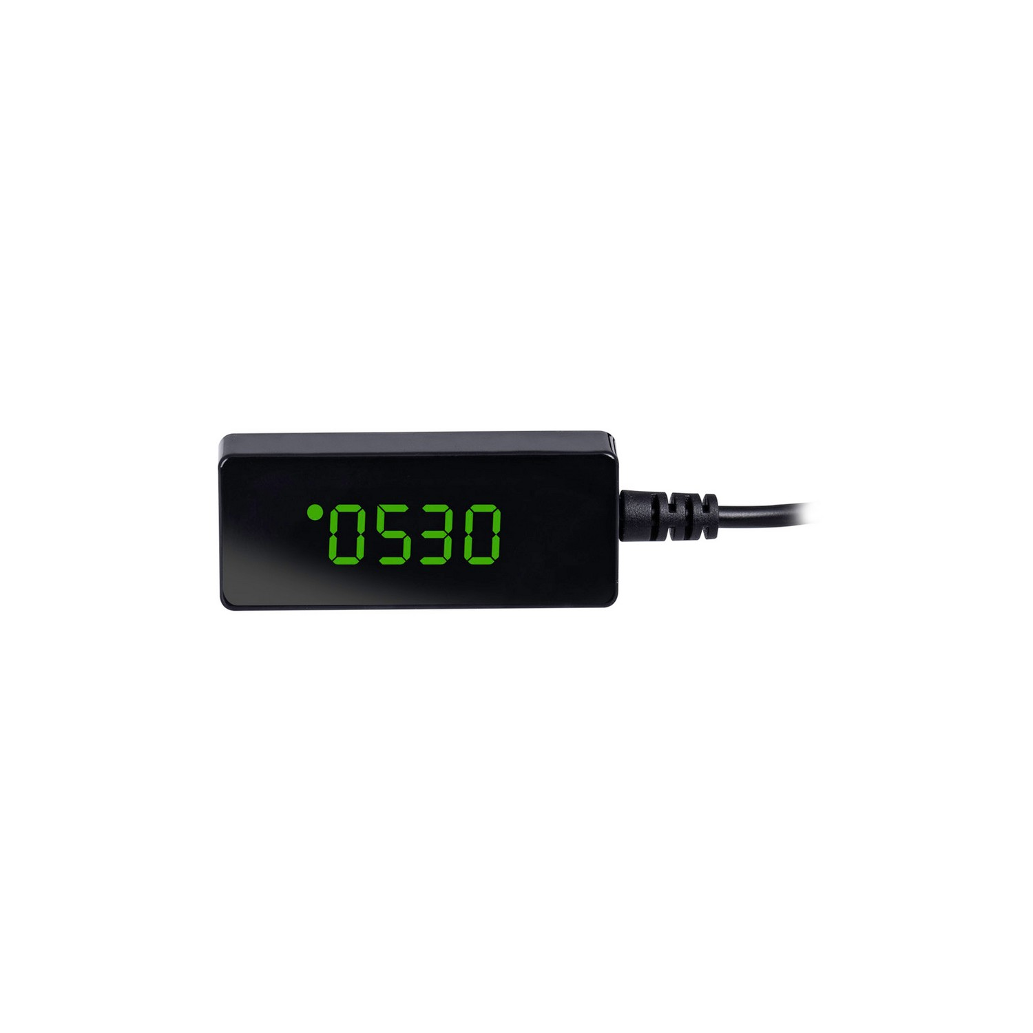 Black device with green display showing '0530' and a connected black cable.