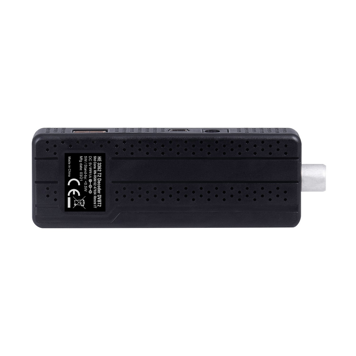 Black digital receiver with connector and text on the back.