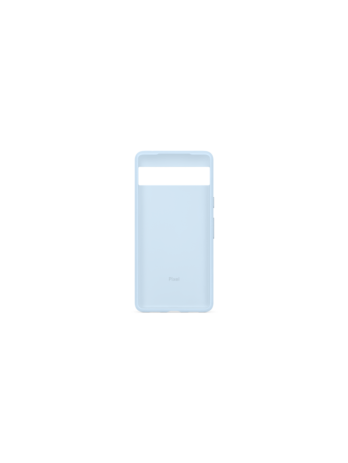 Una funda de teléfono azul claro para un teléfono Pixel, con el logotipo de Pixel en la parte trasera.