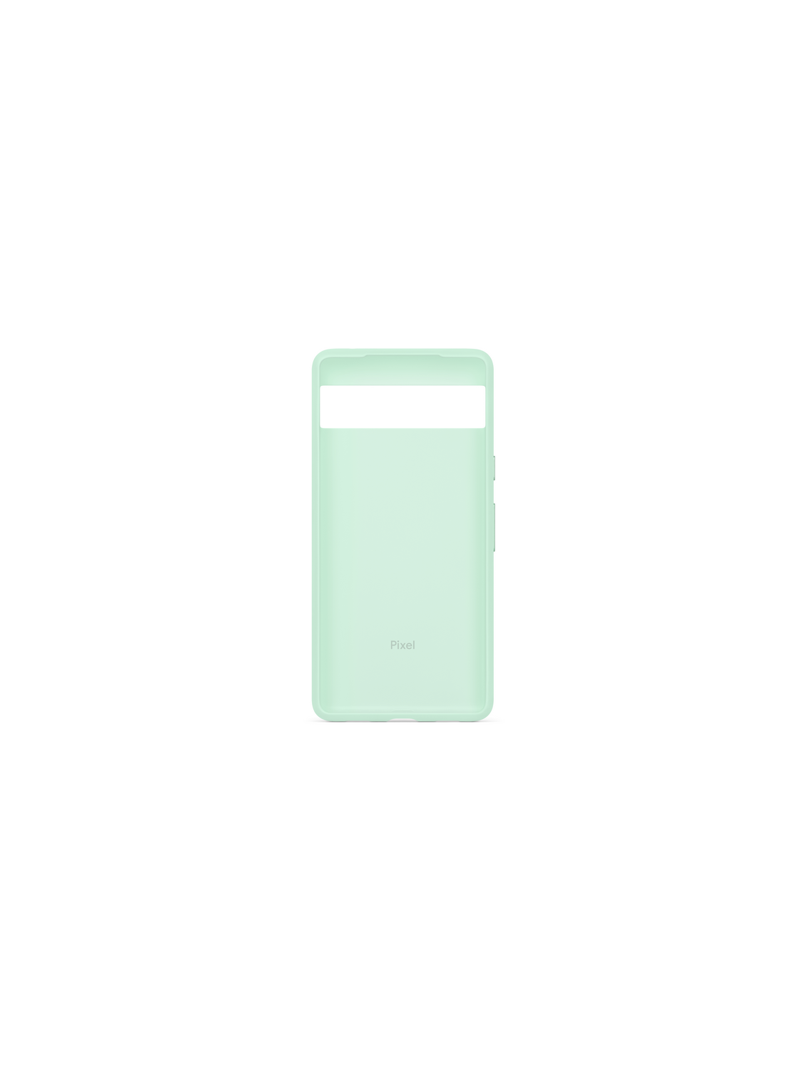 Mintgrüne Handyhülle. Pixel-Logo unten. Rechteckiger Ausschnitt für die Kamera.
