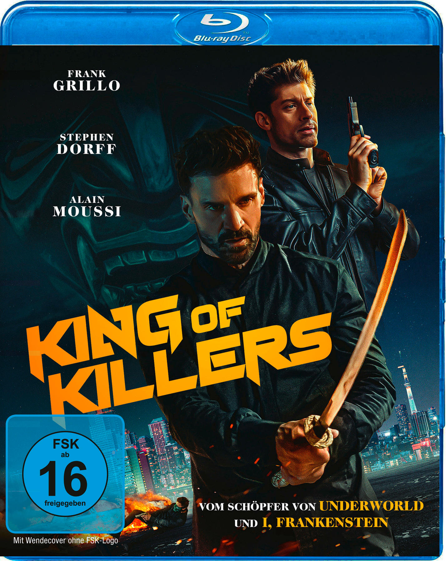 Filmcover: 'King of Killers' mit zwei Männern mit Schwert und Pistole.