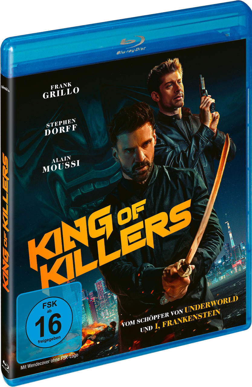 Blu-ray-Hülle von King of Killers. Zwei Männer sind auf dem Cover. Die Hülle ist blau.