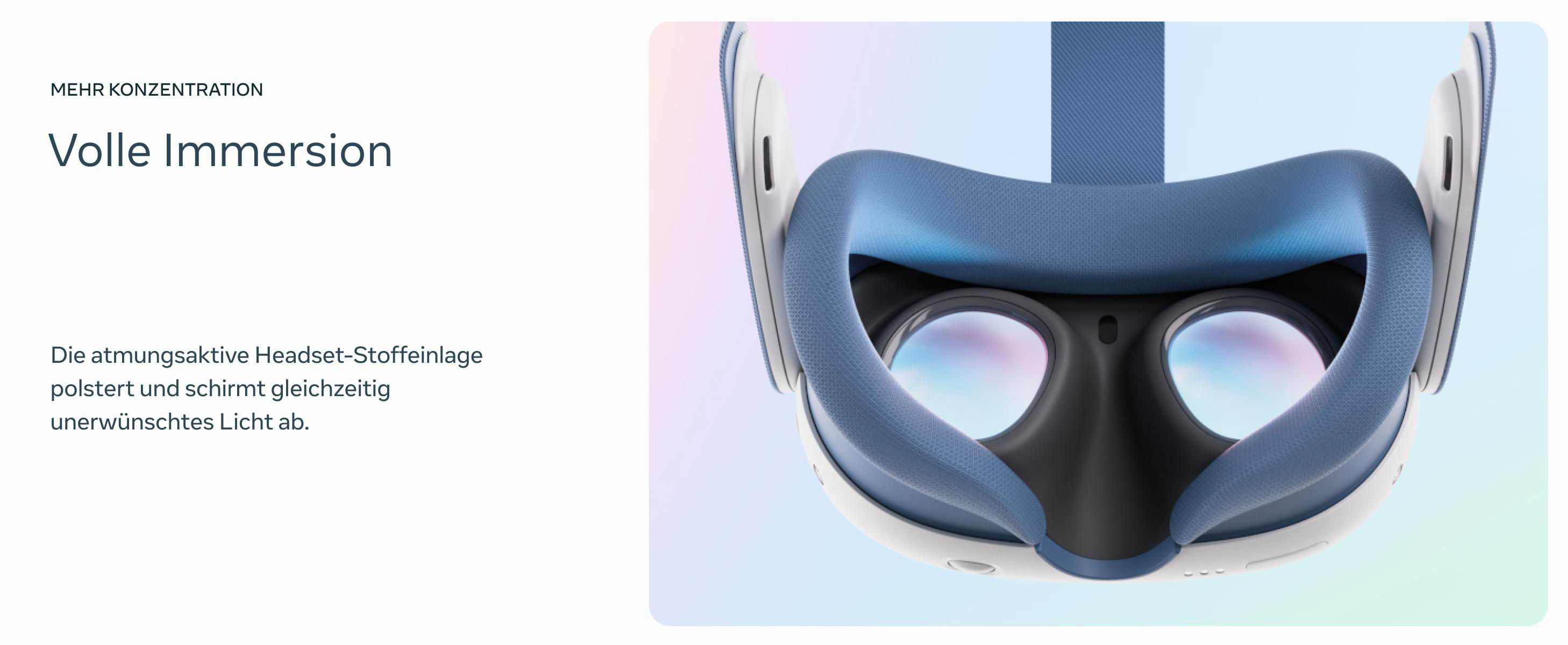 Nahaufnahme des VR-Headsets. Das Bild zeigt das Innere des Headsets mit den Linsen und dem Gesichtskissen.