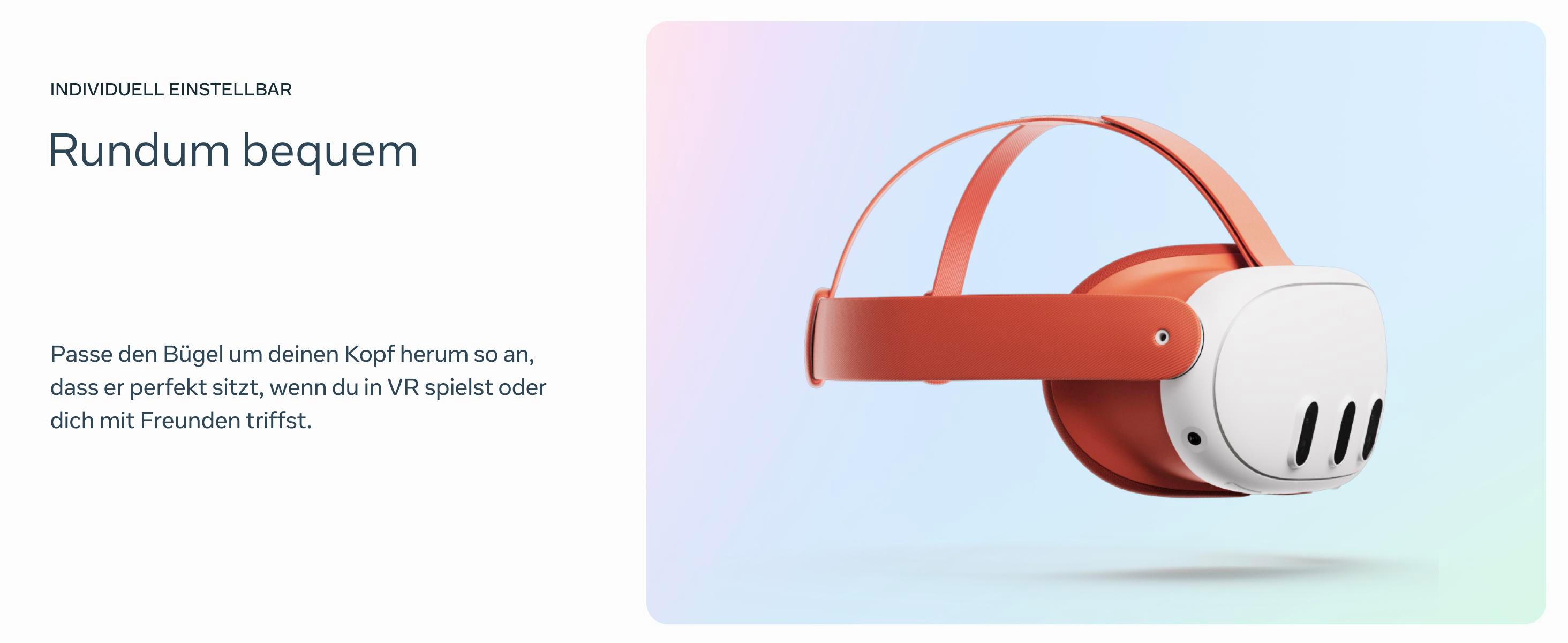 Rotes und weißes VR-Headset mit Text über Komfort.