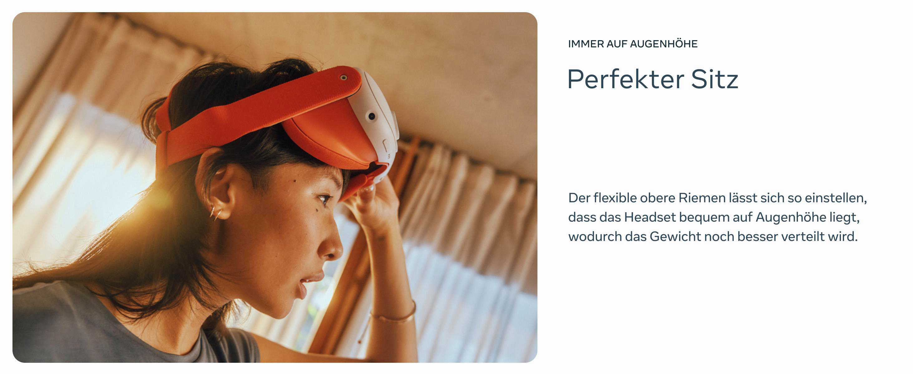 Eine Frau, die ein VR-Headset trägt und nach rechts schaut.