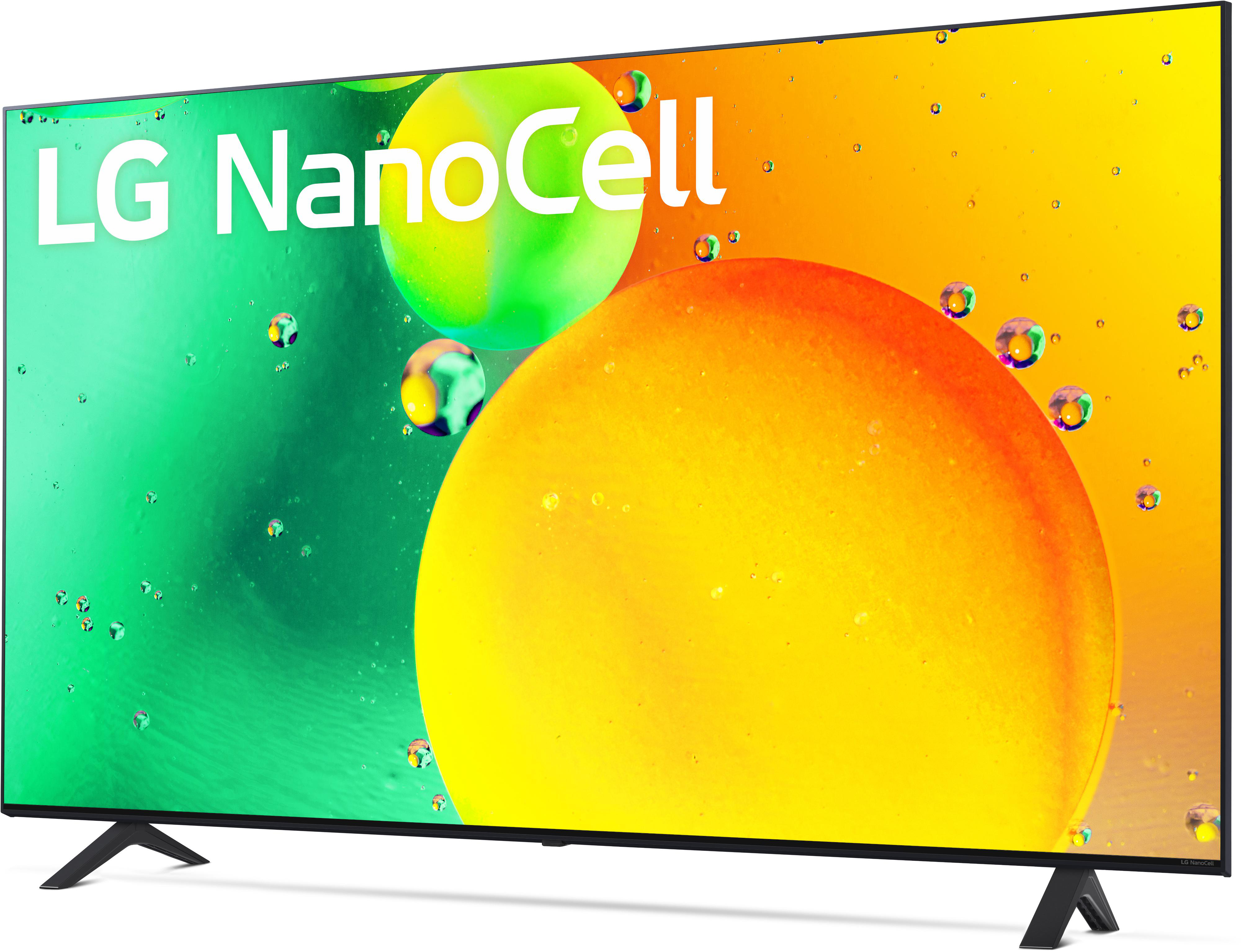 LG Nanocell TV-Bildschirm mit farbenfrohem, abstraktem Hintergrund.