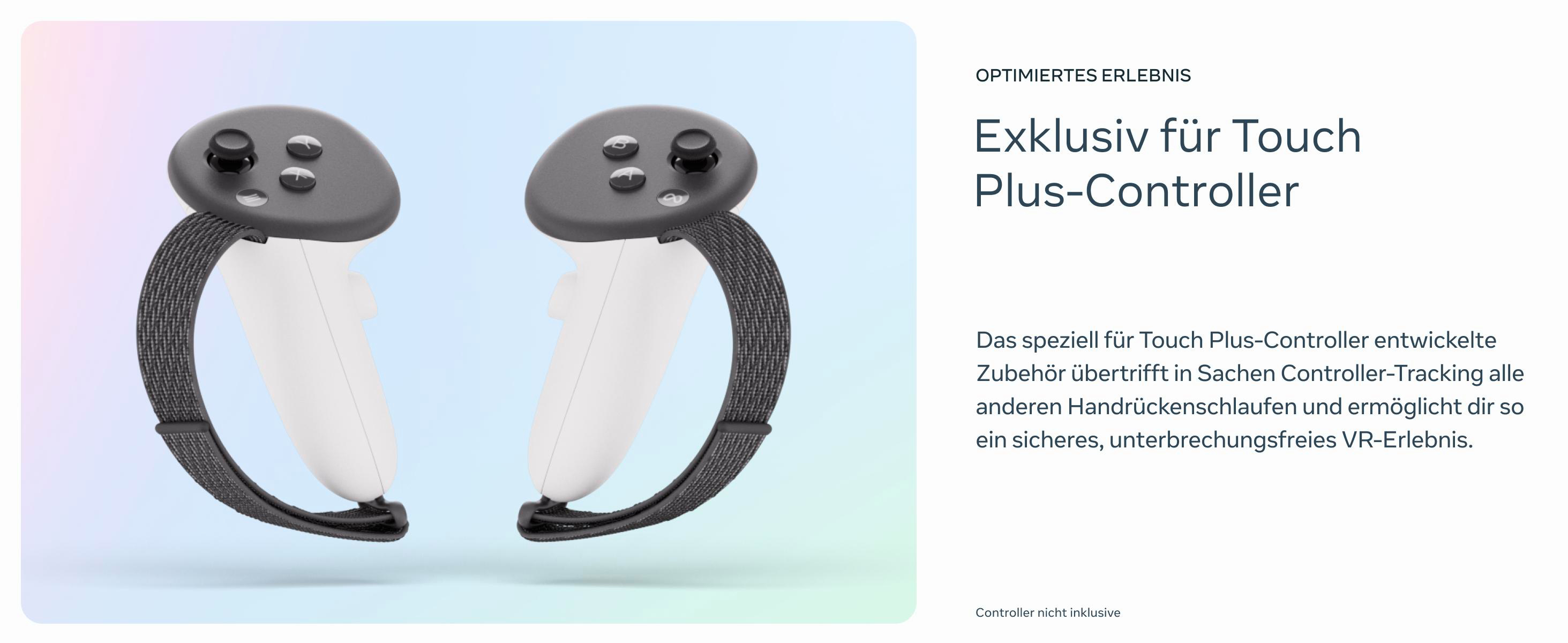 Zwei weiße VR-Controller mit schwarzen Handgelenkschlaufen, vor Gradientenhintergrund.