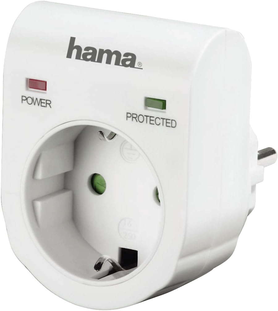 Adaptador enchufe - Hama, Protección sobretensiones, 3680W, 16A, LED, Blanco